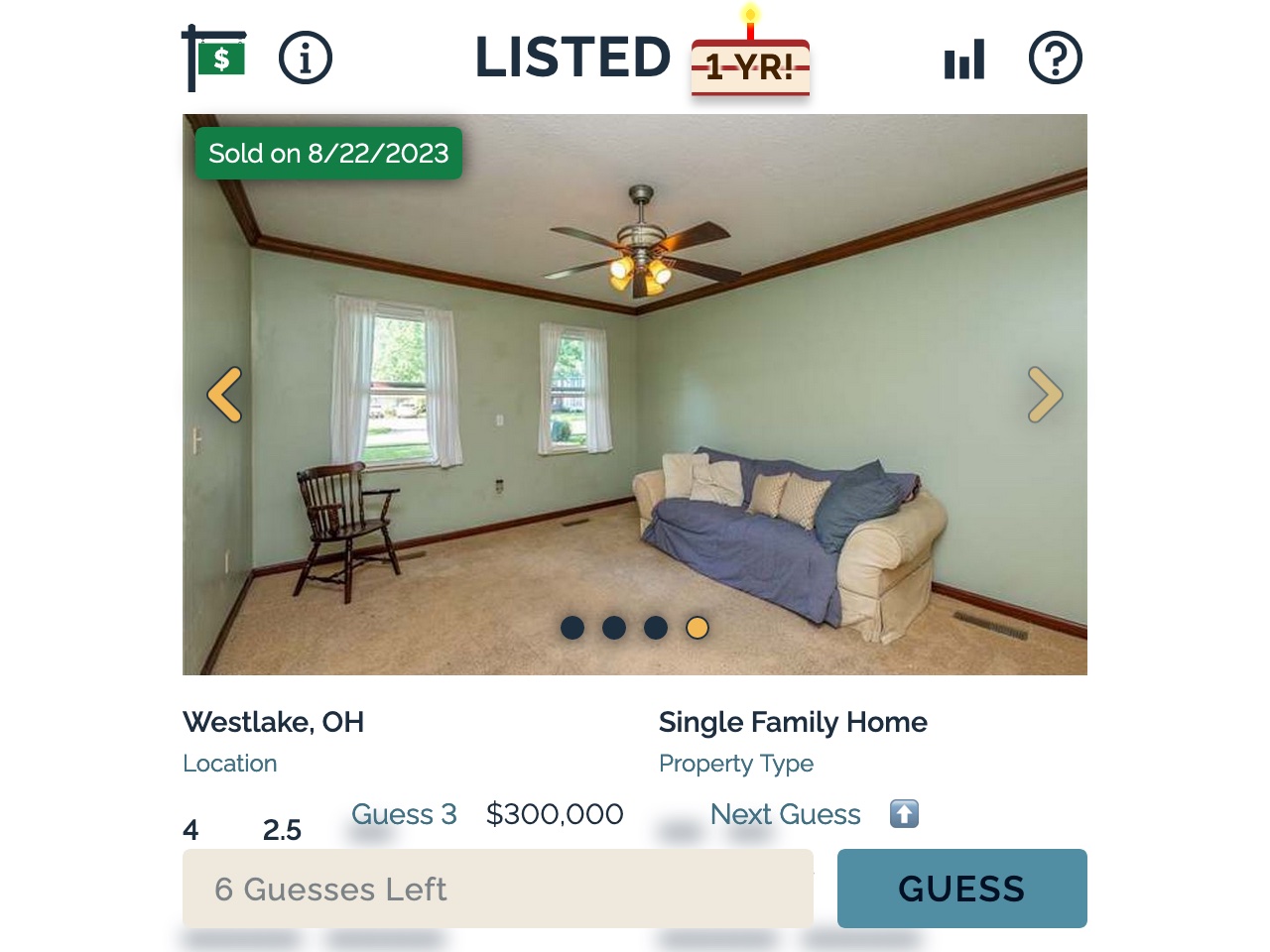 A screenshot of listed in light mode showing the image carousel in action